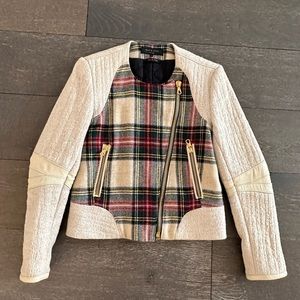 Rag & Bone Tartan Plaid Wool and Leather Moto Jacket